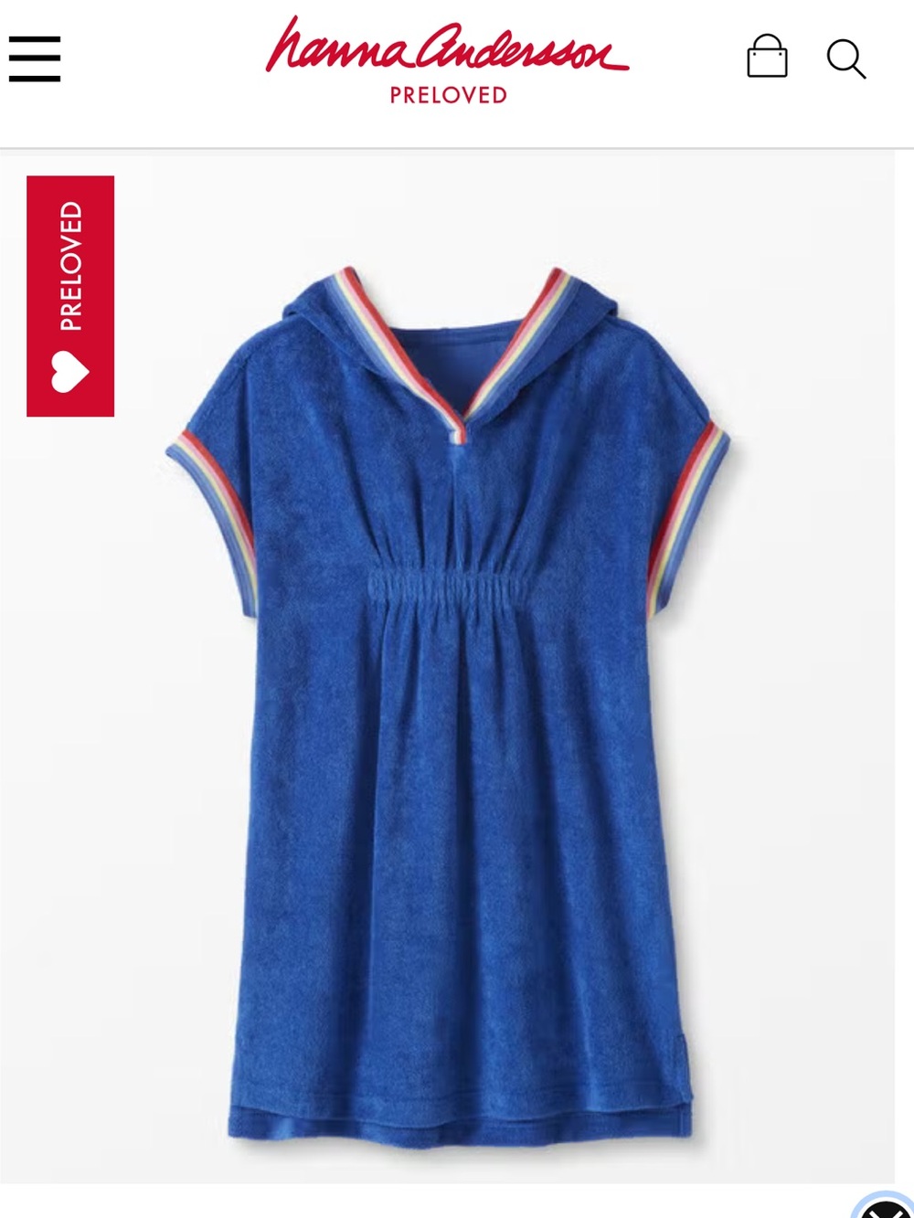 Hanna Andersson Baltic Blue Terry Hooded Swim Cover-Up Dress with Rainbow Trim